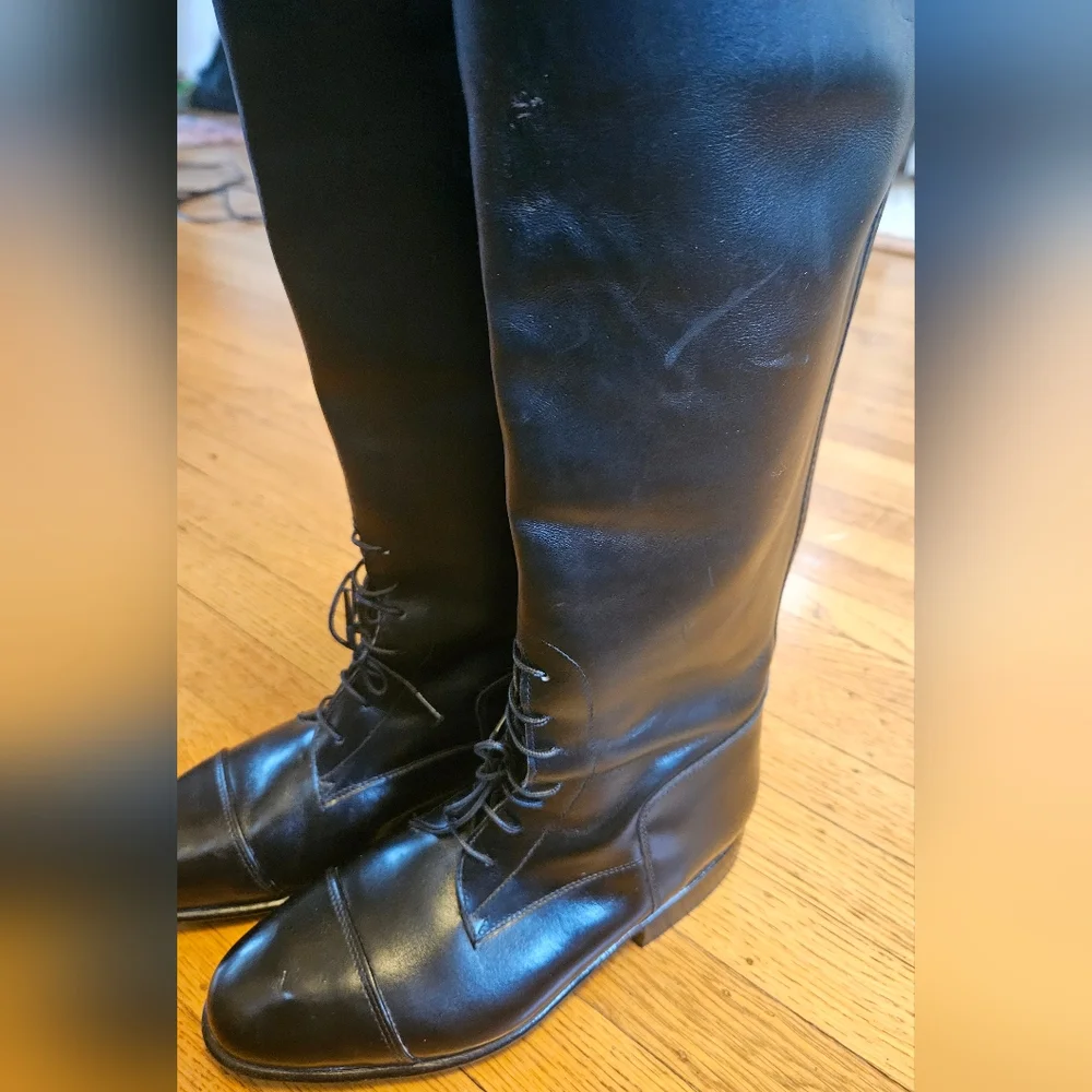 Konigs Black Leather Woman's Equestrian Riding Boots - US Size 6 Tall with Laces - Picture 3 of 11